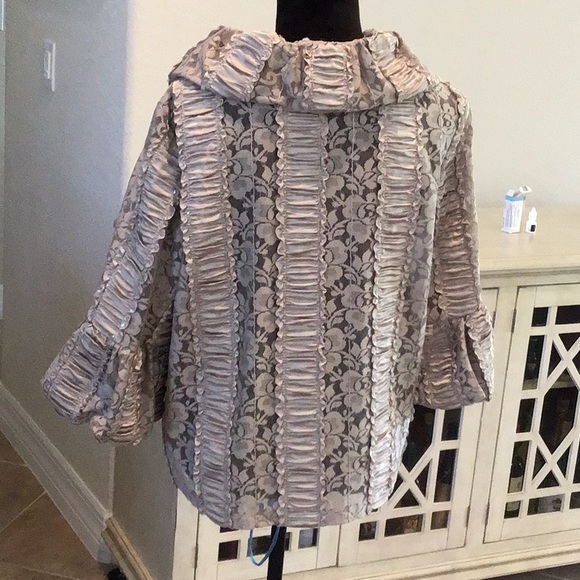 IC by Connie sequin lace evening jacket, two button front, bell sleeve, taupe,XL - Picture 5 of 7